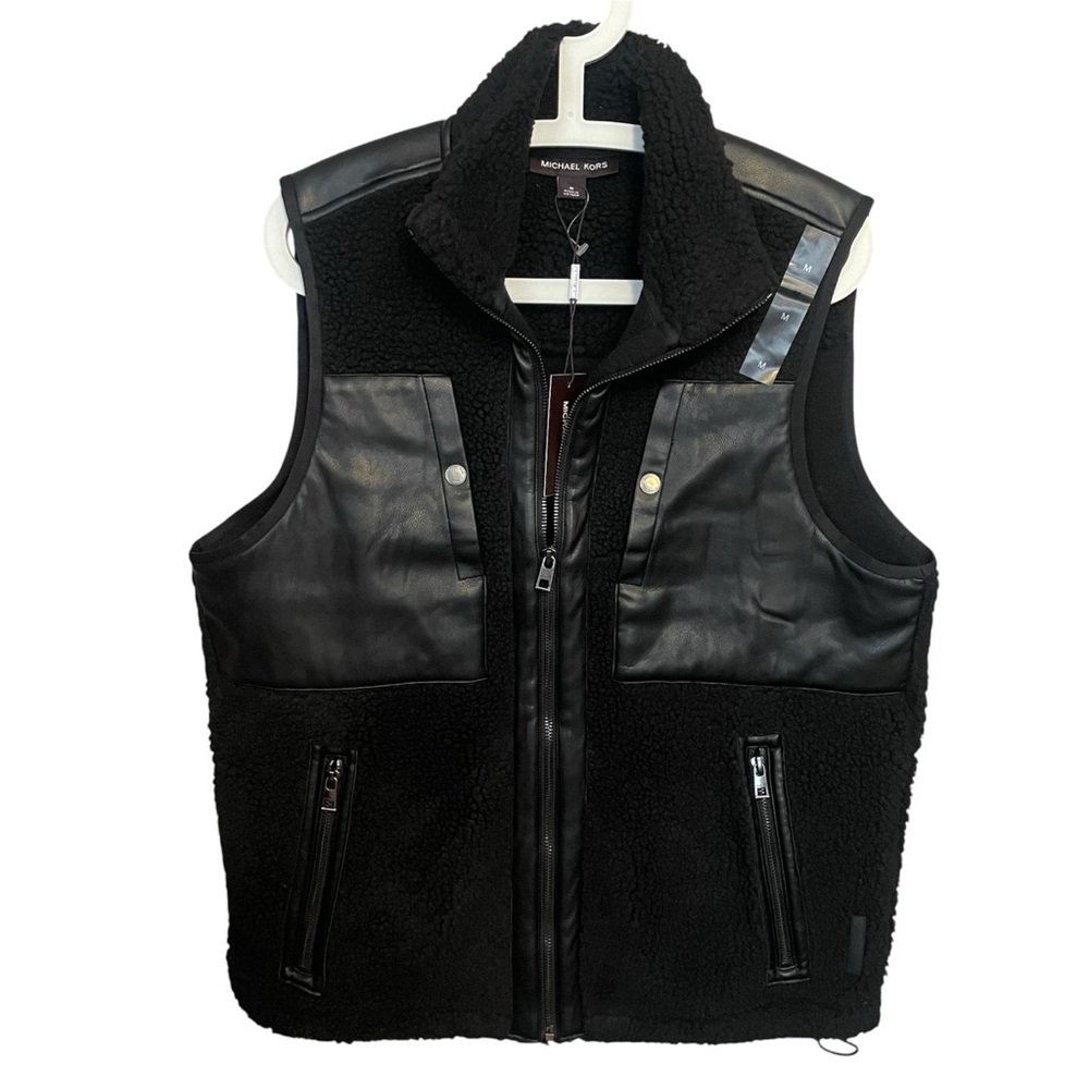 MICHAEL KORS Sherpa Faux Leather Zip Vest Mens size medium New with tags $228